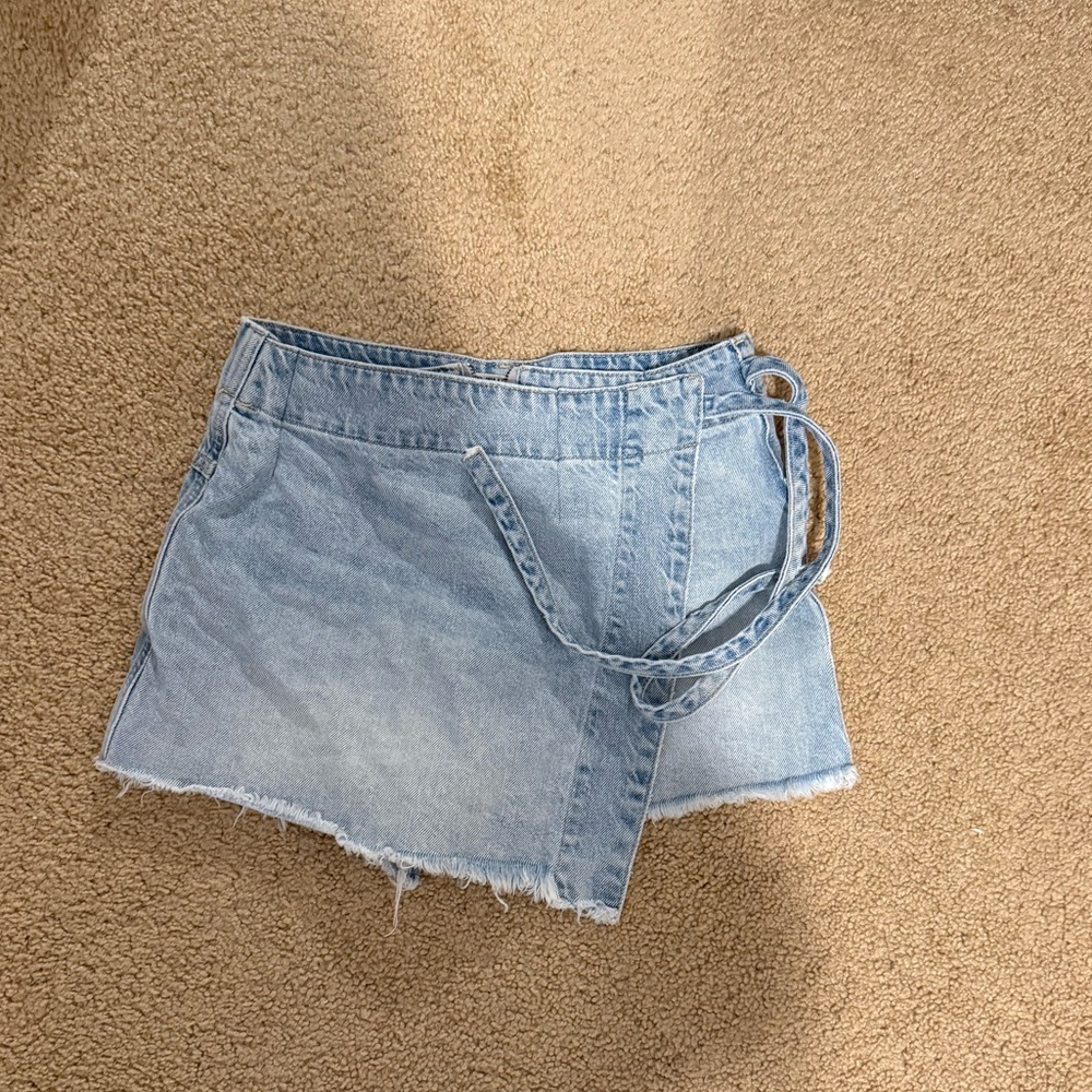 Free People Blue Denim Wrap Skort